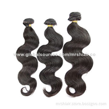 Unprocessed 6A Peruvian Virgin Hair Body Wave Human Hair Weave, Natural Black